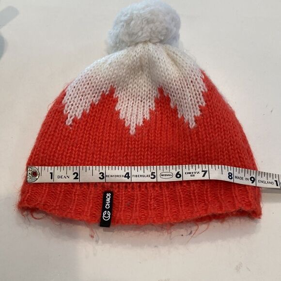 Chaos and white fleece lined beanie with pom - Picture 6 of 7